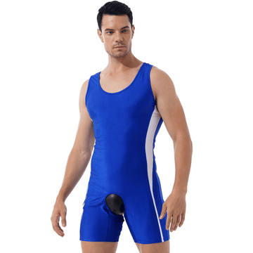 Men's Erotic U Neck Sleeveless Bodysuit / Crotchless Open Butt Leotard Patchwork Bodycon - EVE's SECRETS